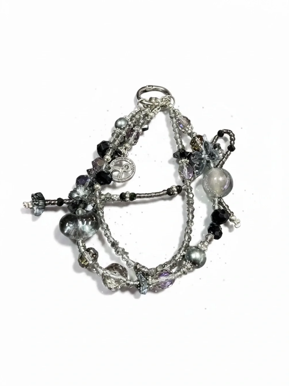 Beaded Multi-Strand Grey and Silver Bag Charm